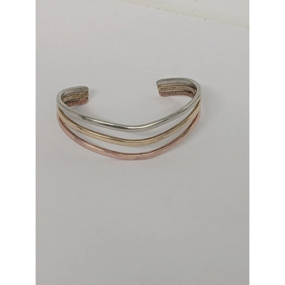 Vintage SERGIO LUB CALIFORNIA Tri Color Mix Metal Wavy Cuff Bracelet